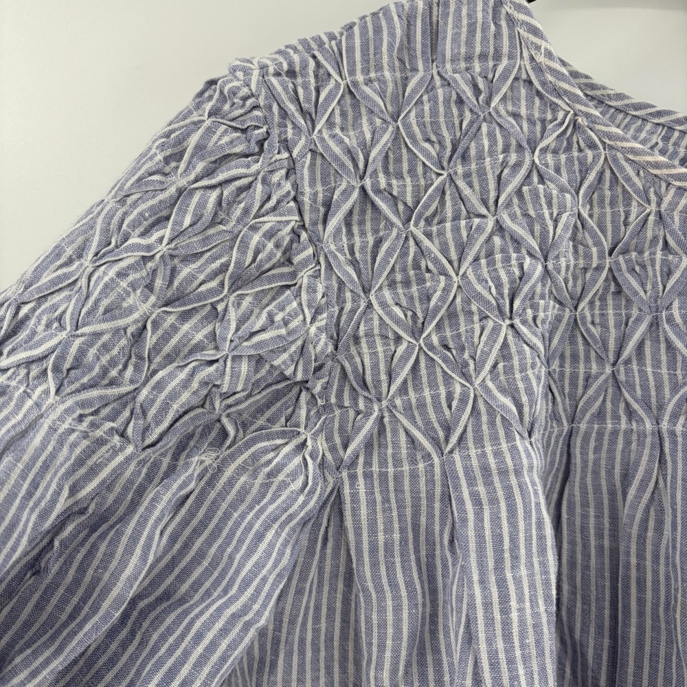 Anthropologie Textured the Liza puff sleeve smocked Blue Striped Blouse small - Picture 8 of 16